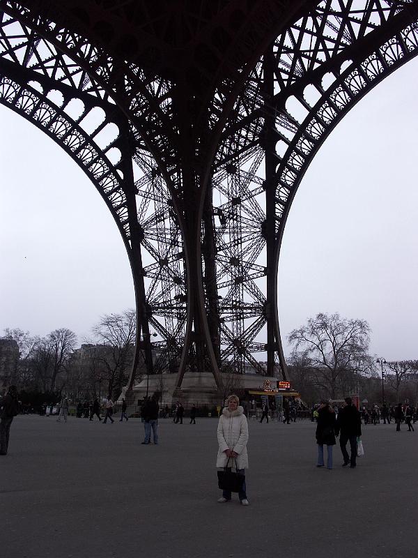 PICT3246.JPG - Debbie under the Eiffel Tower